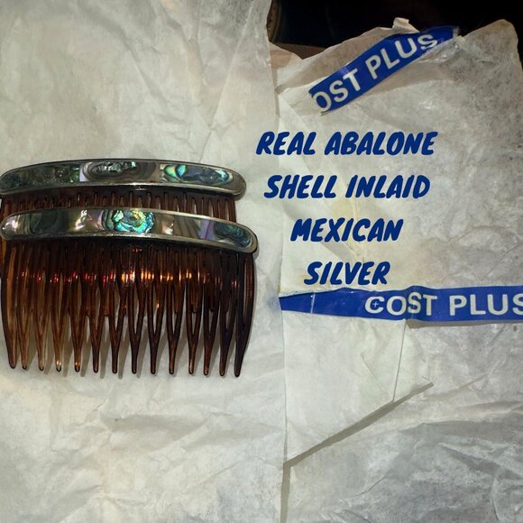 VTG Rare Hair Accessory Combs Genuine Abalone Shells Sterling Silver NWOT - Picture 4 of 4